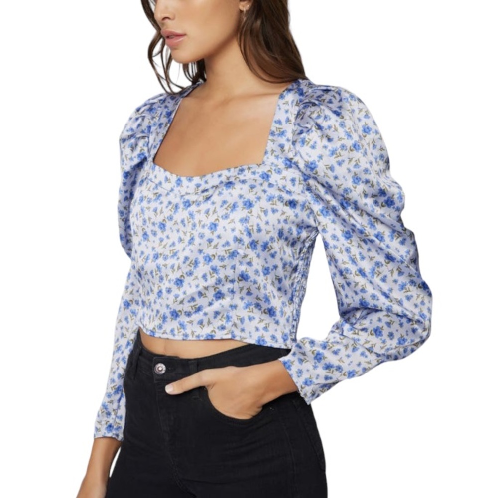 Lost + Wander Violetta Sweetheart Neck Balloon Sleeve Floral Top